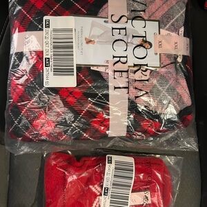 Victoria's Secret Red and Black Checkered Pajama Set and cozy Red Socks